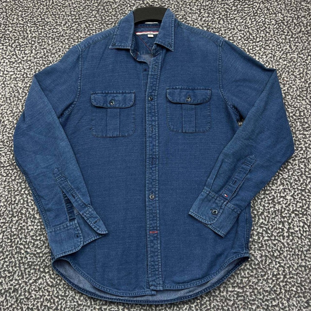 Tommy Hilfiger Button Up Shirt Men Small Denim Blue Long Sleeve Collared S